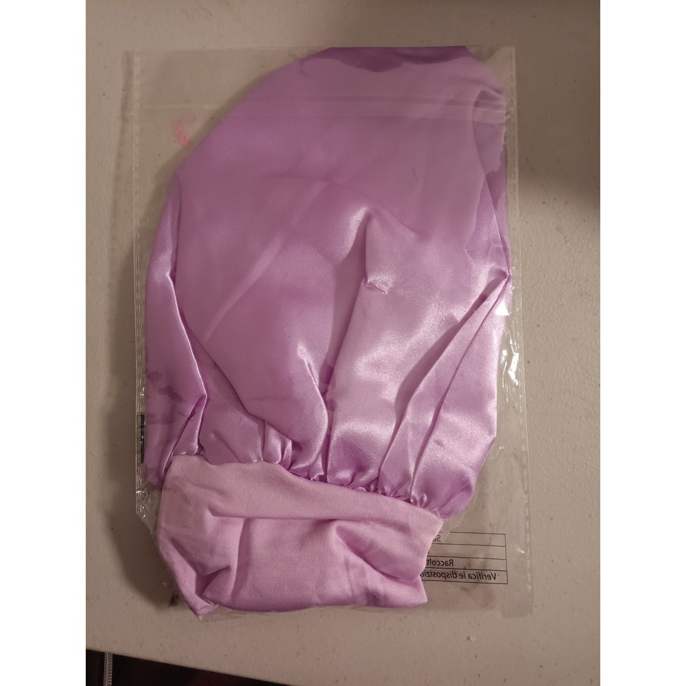 Lavender Satin Hair Bonnet Wide Elastic Band Sleep Cap Purple Polyester Nightcap - Picture 2 of 4